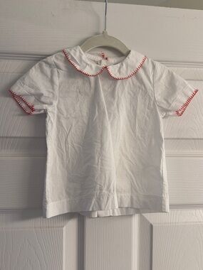Little English Collared White and Red Shirt
Size 24 months